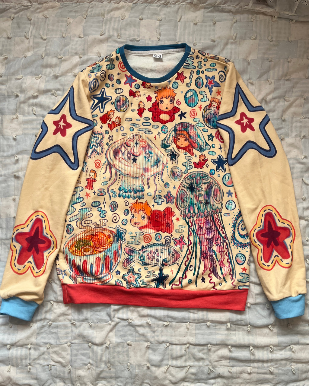 Fishy in the Sea Sweater MISPRINT (M) ~ Beige Sleeves