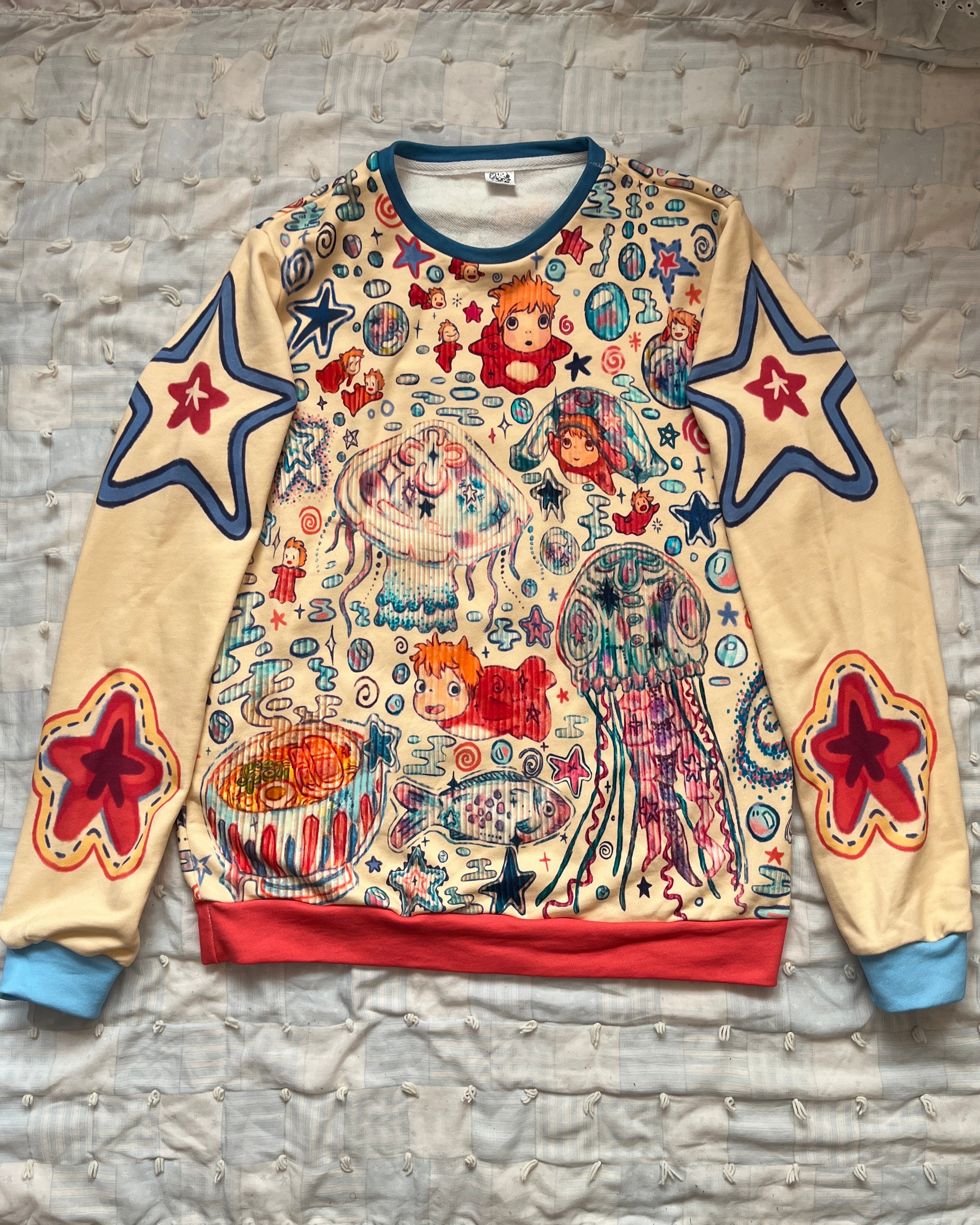 Fishy in the Sea Sweater MISPRINT (M) ~ Beige Sleeves