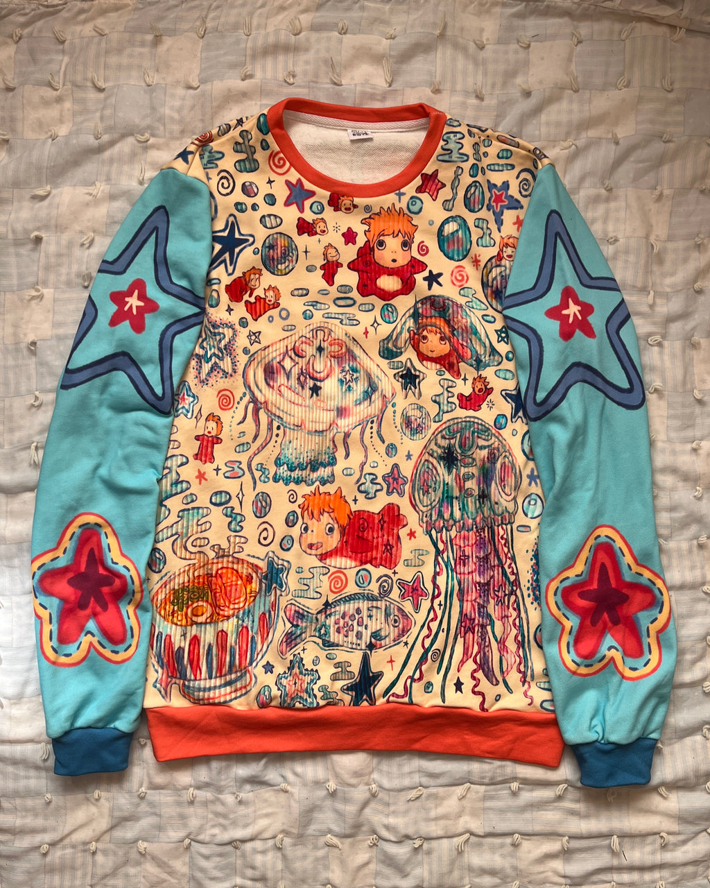 Fishy in the Sea Sweater MISPRINT (M) ~ Aqua Sleeves