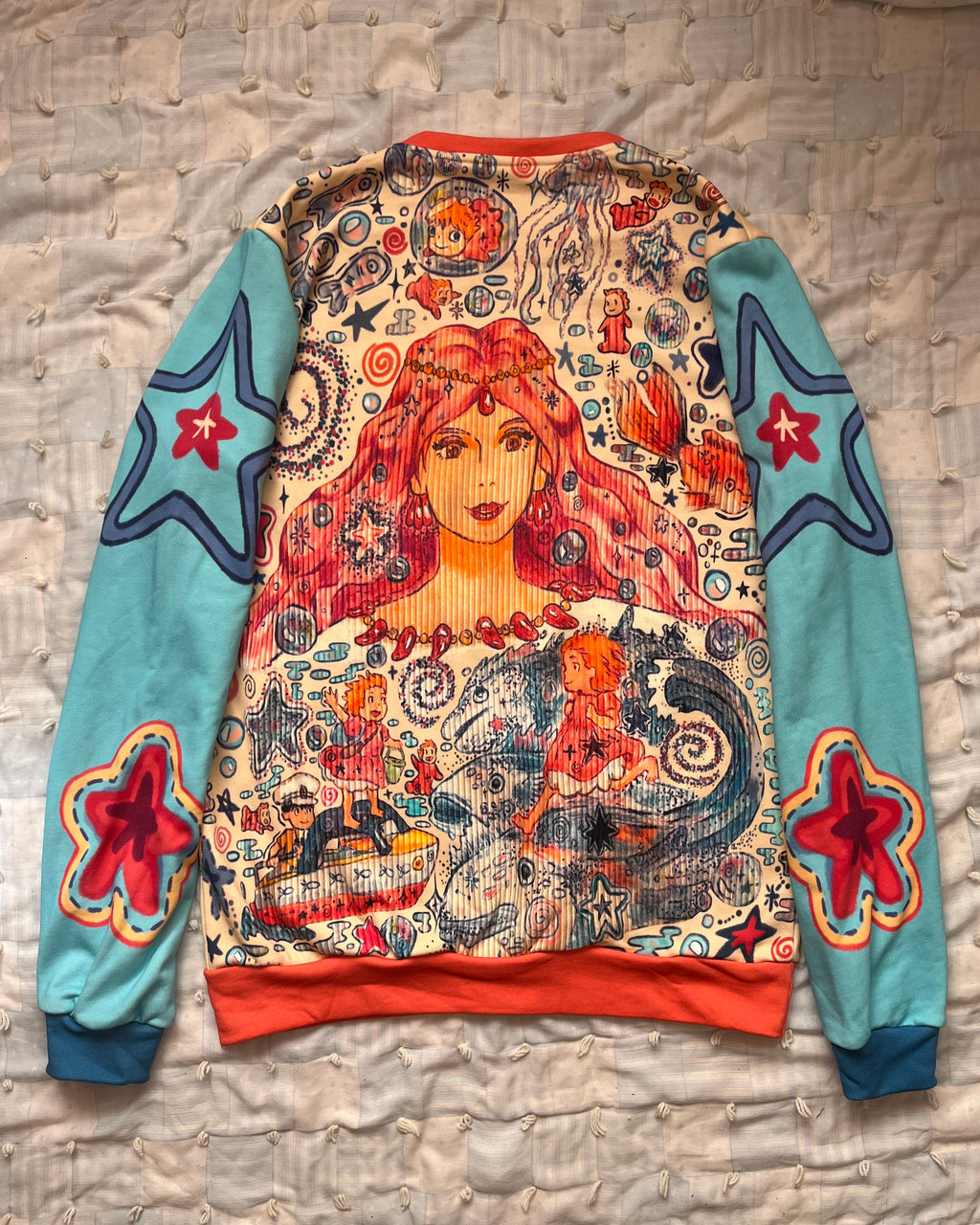 Fishy in the Sea Sweater MISPRINT (M) ~ Aqua Sleeves